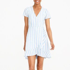J. Crew Blue White Striped V Neck Faux Wrap Short Sleeve Dress size 2